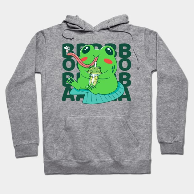 Kawaii Frog Drinking Boba Tea Hoodie by Bruno Pires